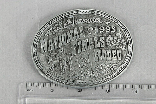 AGCO Hesston Sz 3.75 x 3 Pewter 1995 National Finals Rodeo Belt Buckle