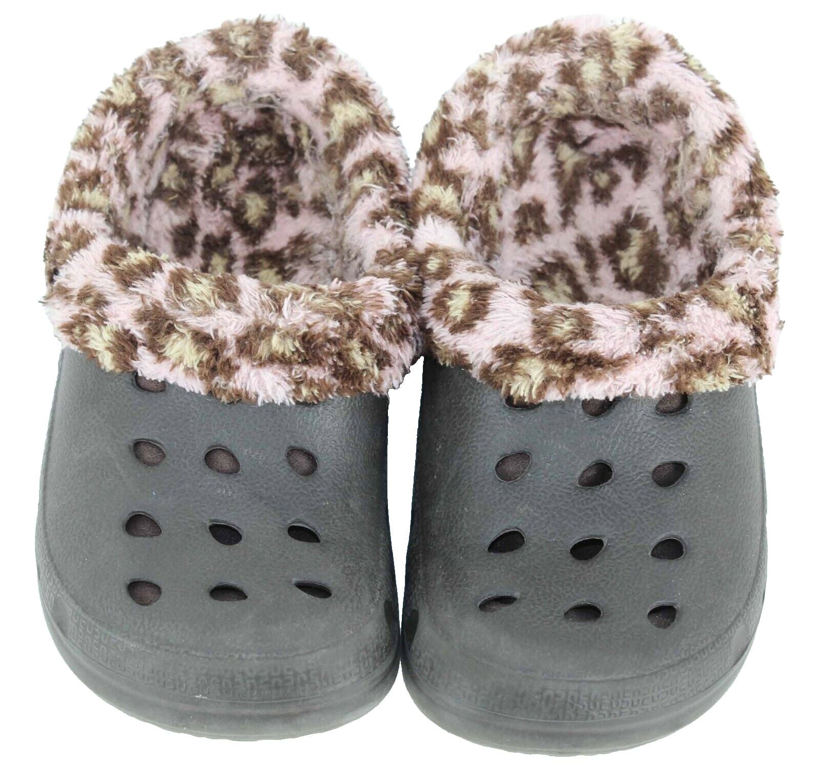 Capelli Kids Sz 10 Brown Plastic Pink Animal Fuzzy Lined Little Girl Clogs