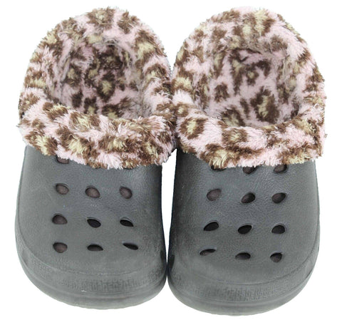 Capelli Kids Sz 10 Brown Plastic Pink Animal Fuzzy Lined Little Girl Clogs