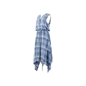 Tommy Hilfiger NEW $120 Monterey Sz 10 Blue White Aqua Plaid Asymm Poly Dress