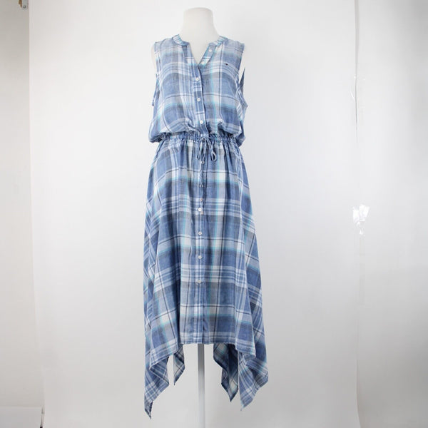 Tommy Hilfiger NEW $120 Monterey Sz 10 Blue White Aqua Plaid Asymm Poly Dress