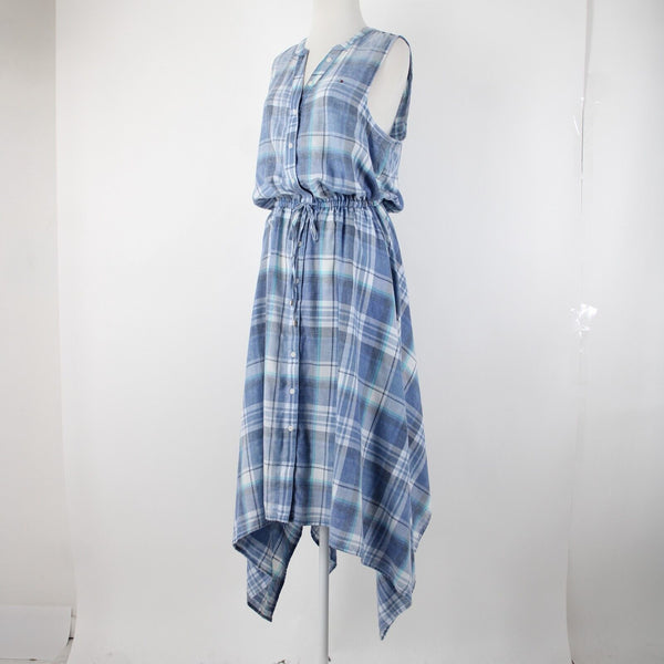 Tommy Hilfiger NEW $120 Monterey Sz 10 Blue White Aqua Plaid Asymm Poly Dress