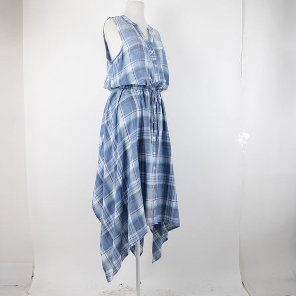 Tommy Hilfiger NEW $120 Monterey Sz 10 Blue White Aqua Plaid Asymm Poly Dress