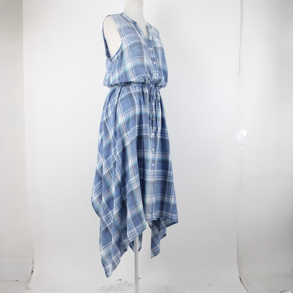 Tommy Hilfiger NEW $120 Monterey Sz 10 Blue White Aqua Plaid Asymm Poly Dress