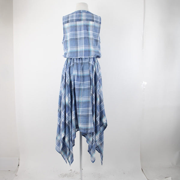 Tommy Hilfiger NEW $120 Monterey Sz 10 Blue White Aqua Plaid Asymm Poly Dress