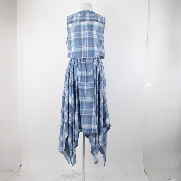 Tommy Hilfiger NEW $120 Monterey Sz 10 Blue White Aqua Plaid Asymm Poly Dress