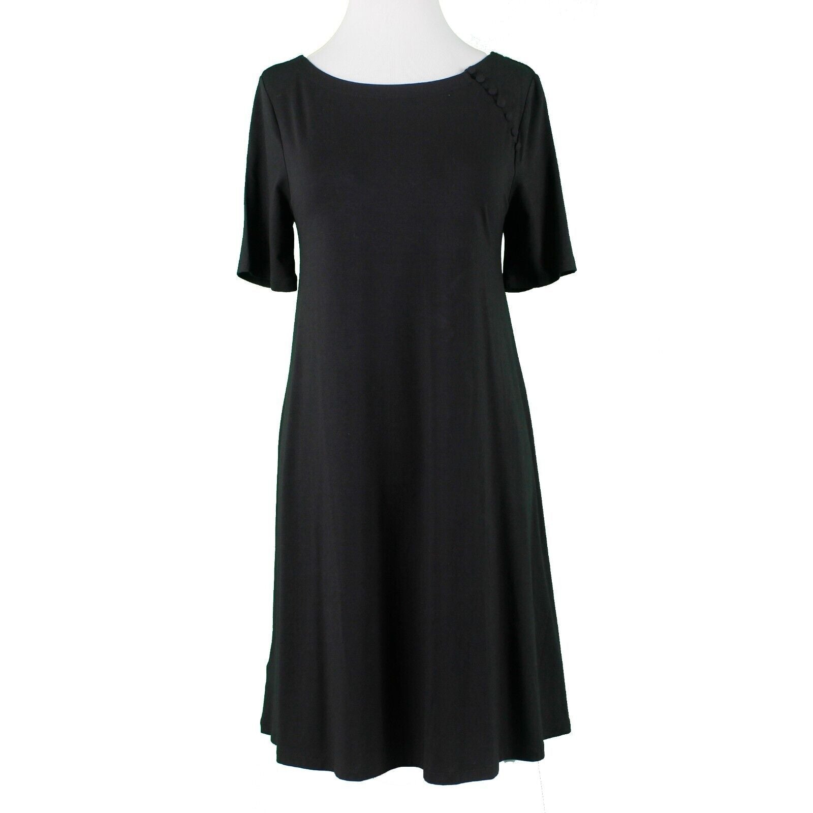 Loft NEW $70 Sz S Black Button Detail A Line Pullover Rayon Spandex Knit Dress