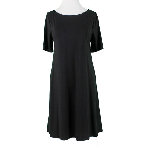 Loft NEW $70 Sz S Black Button Detail A Line Pullover Rayon Spandex Knit Dress