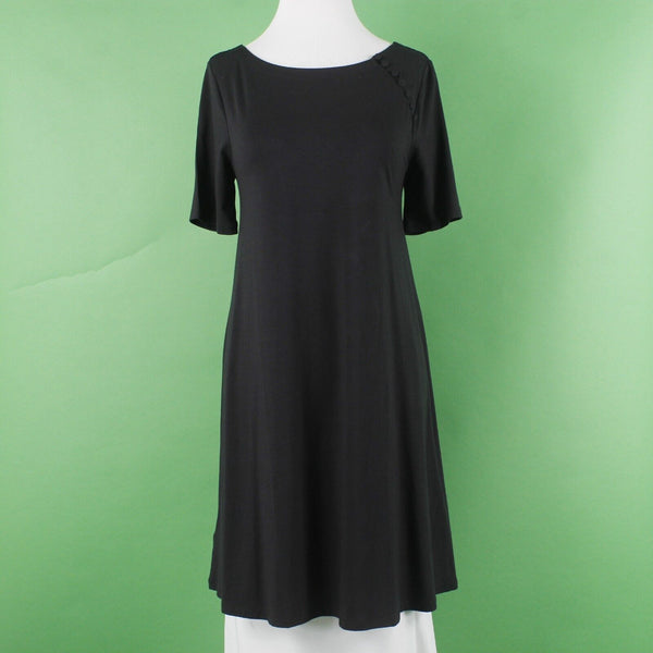 Loft NEW $70 Sz S Black Button Detail A Line Pullover Rayon Spandex Knit Dress