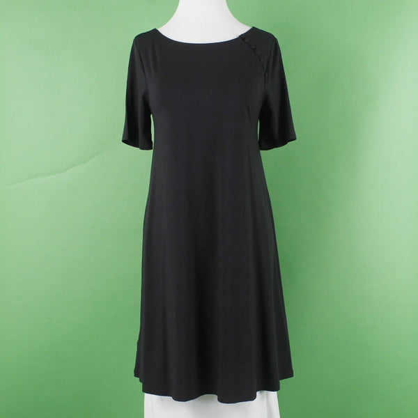 Loft NEW $70 Sz S Black Button Detail A Line Pullover Rayon Spandex Knit Dress