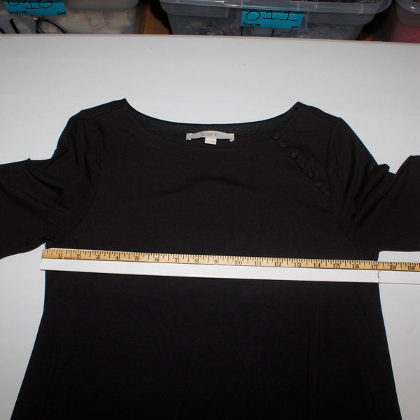 Loft NEW $70 Sz S Black Button Detail A Line Pullover Rayon Spandex Knit Dress
