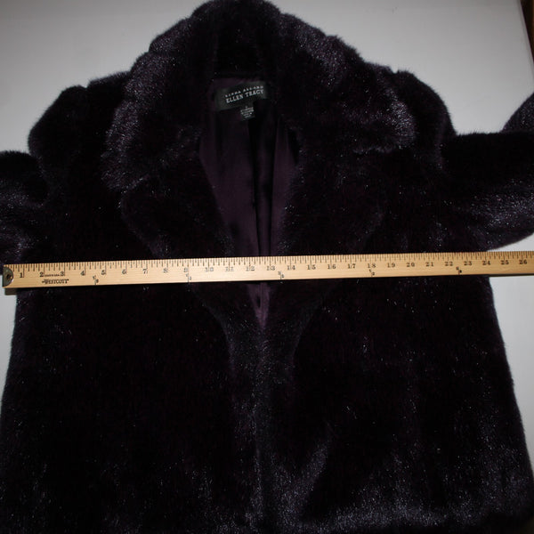 Ellen Tracy Sz 6 Purple Faux Fur Lined Collared Pockets Acrylic Polyester Coat