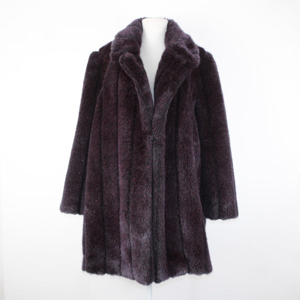 Ellen Tracy Sz 6 Purple Faux Fur Lined Collared Pockets Acrylic Polyester Coat