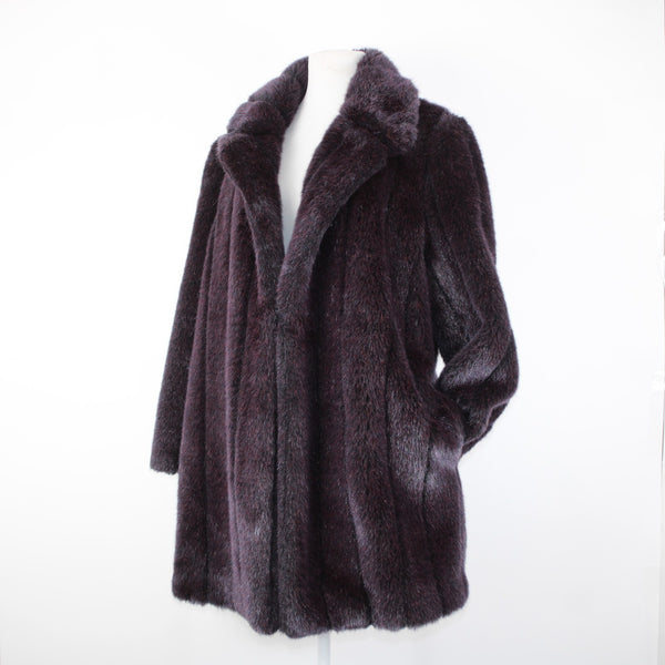 Ellen Tracy Sz 6 Purple Faux Fur Lined Collared Pockets Acrylic Polyester Coat