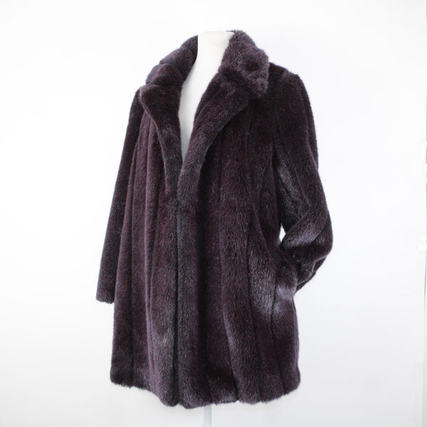 Ellen Tracy Sz 6 Purple Faux Fur Lined Collared Pockets Acrylic Polyester Coat