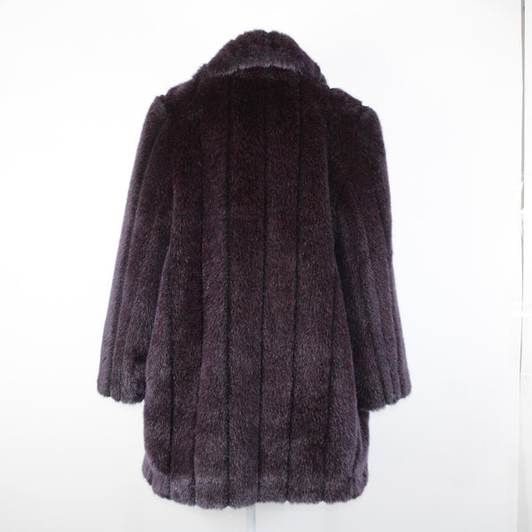 Ellen Tracy Sz 6 Purple Faux Fur Lined Collared Pockets Acrylic Polyester Coat