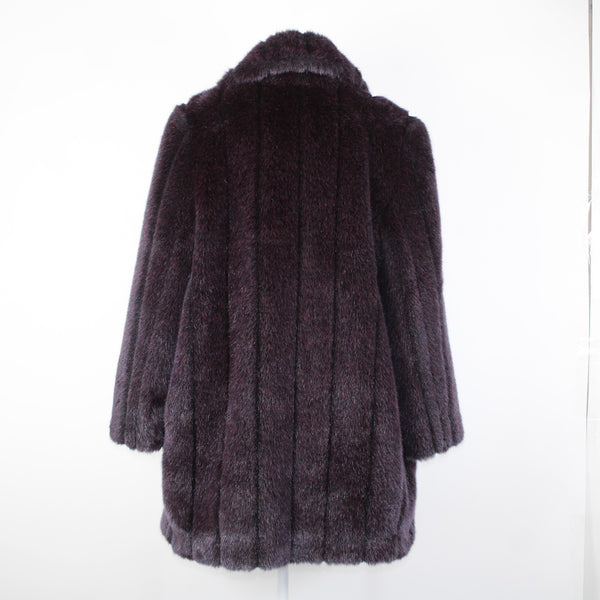 Ellen Tracy Sz 6 Purple Faux Fur Lined Collared Pockets Acrylic Polyester Coat