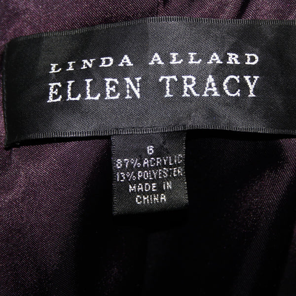 Ellen Tracy Sz 6 Purple Faux Fur Lined Collared Pockets Acrylic Polyester Coat