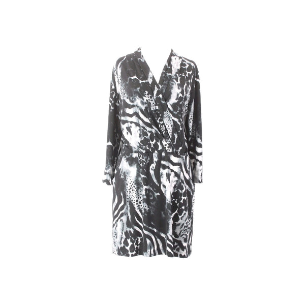 Chicos Dress Sz 1 Black White Animal Print Pockets Polyester Spandex Dress