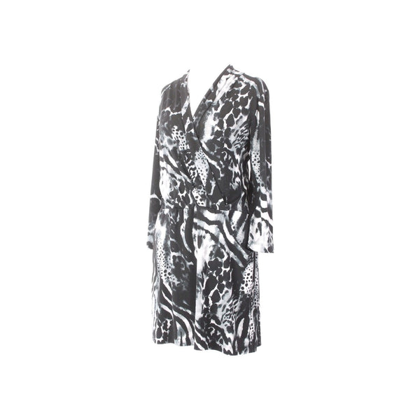 Chicos Dress Sz 1 Black White Animal Print Pockets Polyester Spandex Dress