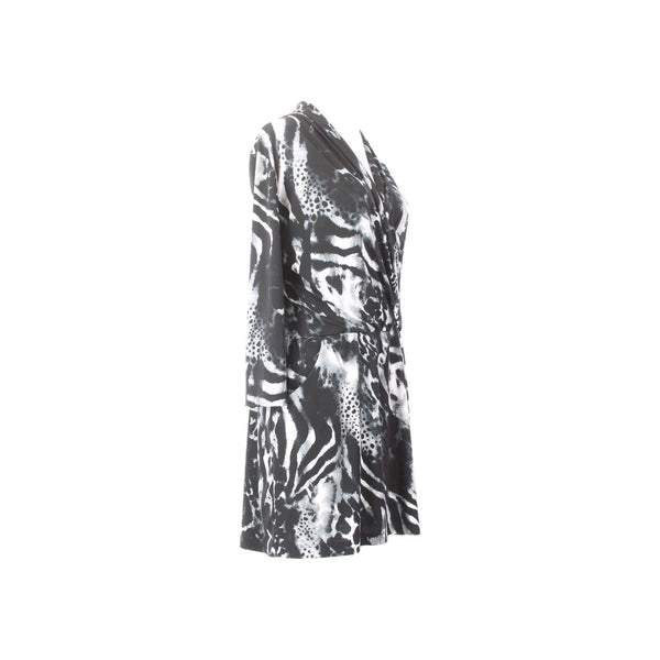 Chicos Dress Sz 1 Black White Animal Print Pockets Polyester Spandex Dress