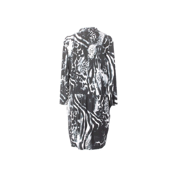 Chicos Dress Sz 1 Black White Animal Print Pockets Polyester Spandex Dress