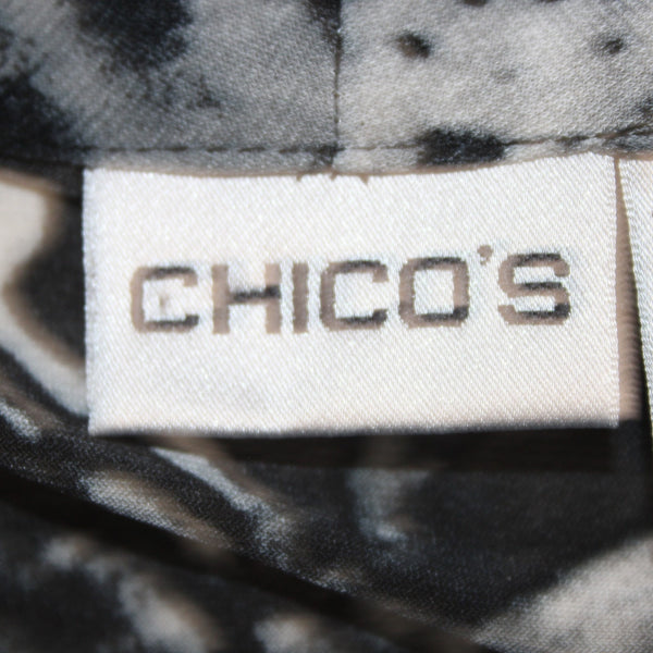 Chicos Dress Sz 1 Black White Animal Print Pockets Polyester Spandex Dress
