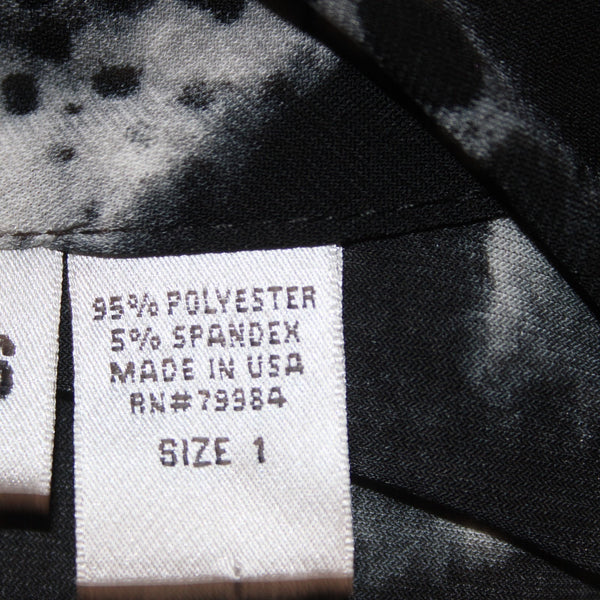 Chicos Dress Sz 1 Black White Animal Print Pockets Polyester Spandex Dress