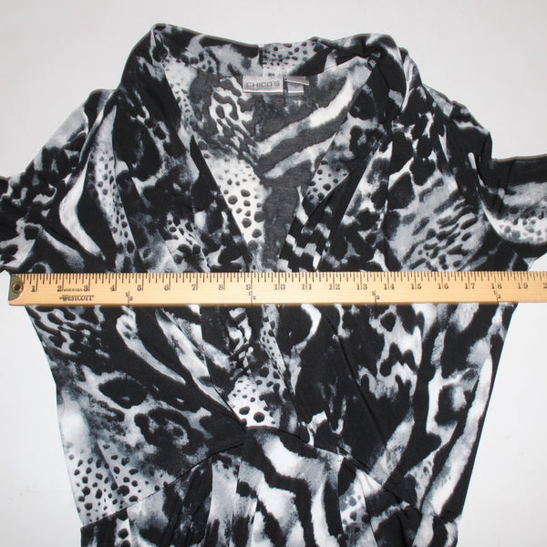 Chicos Dress Sz 1 Black White Animal Print Pockets Polyester Spandex Dress