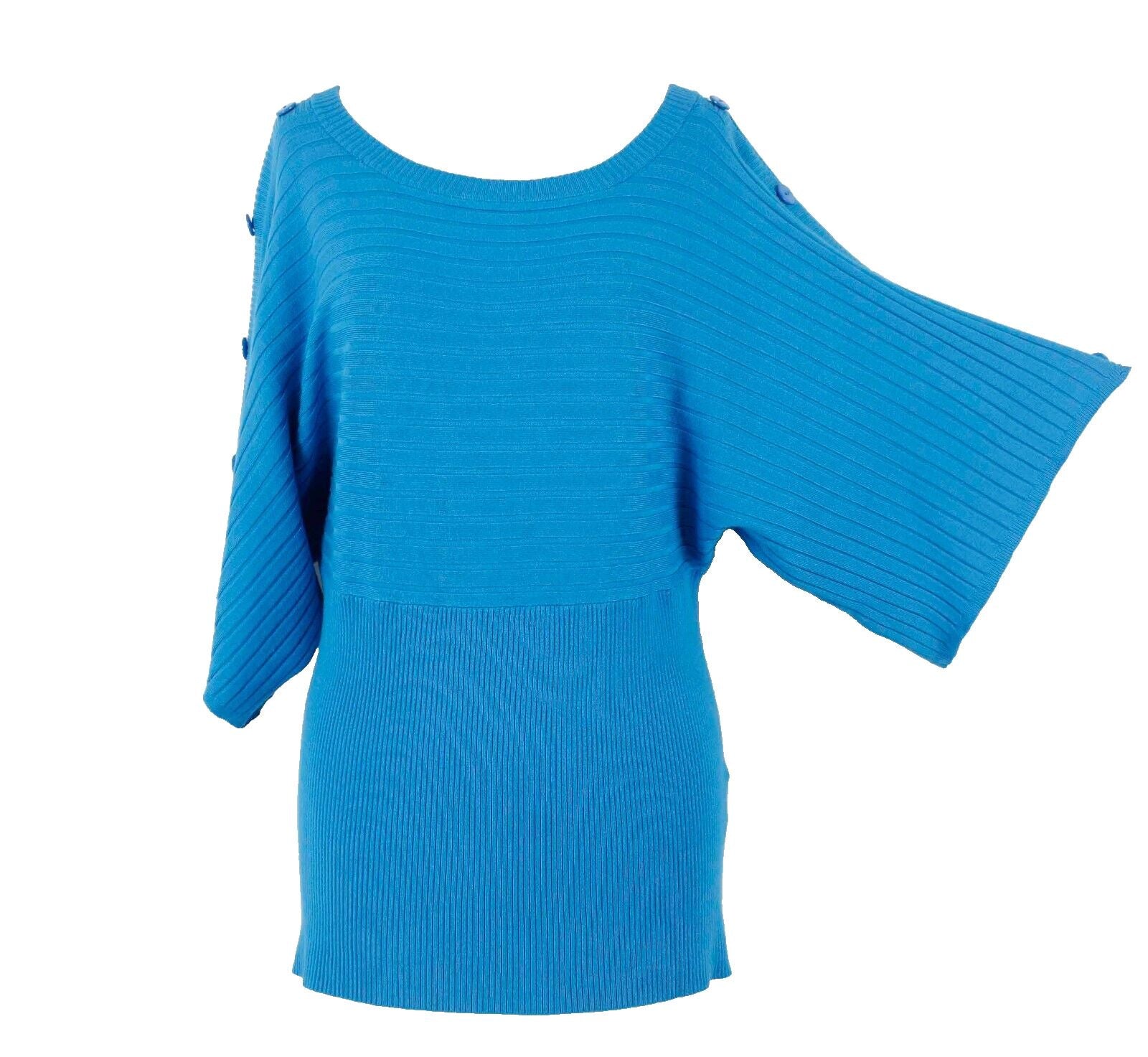 Joseph A NEW $58 Sz L Aqua Ribbed Kimono Sleeve Rayon Blend Knit Sweater Top