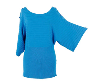 Joseph A NEW $58 Sz L Aqua Ribbed Kimono Sleeve Rayon Blend Knit Sweater Top