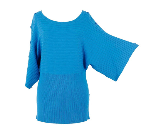 Joseph A NEW $58 Sz L Aqua Ribbed Kimono Sleeve Rayon Blend Knit Sweater Top