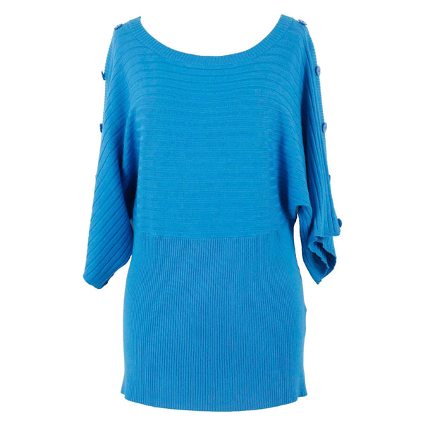 Joseph A NEW $58 Sz L Aqua Ribbed Kimono Sleeve Rayon Blend Knit Sweater Top
