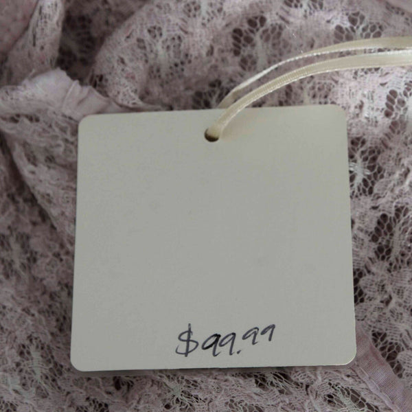 M NEW $100 Sz M Pink Ivory Lace Textured Round Bottom Pullover Woven Top