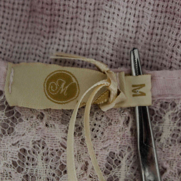 M NEW $100 Sz M Pink Ivory Lace Textured Round Bottom Pullover Woven Top