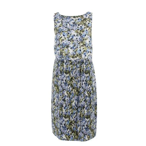 J Jill Sz M Blue Green Multi Micro Pleat Skirt Lined 100% Poly Sheath Dress