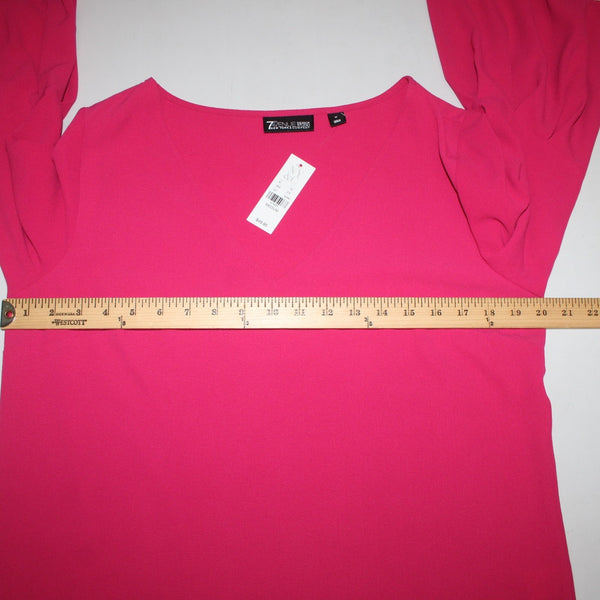 7th Avenue Top NEW $50 Sz M Magenta Pink Bell Sleeve V Neck Poly Spandex Top