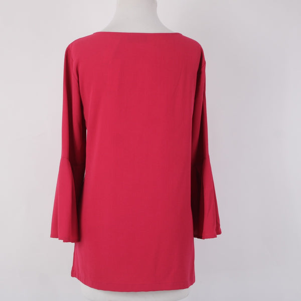 7th Avenue Top NEW $50 Sz M Magenta Pink Bell Sleeve V Neck Poly Spandex Top