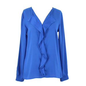 The Limited Sz S Royal Blue Ruffled Pullover 100% Polyester Blouse Top