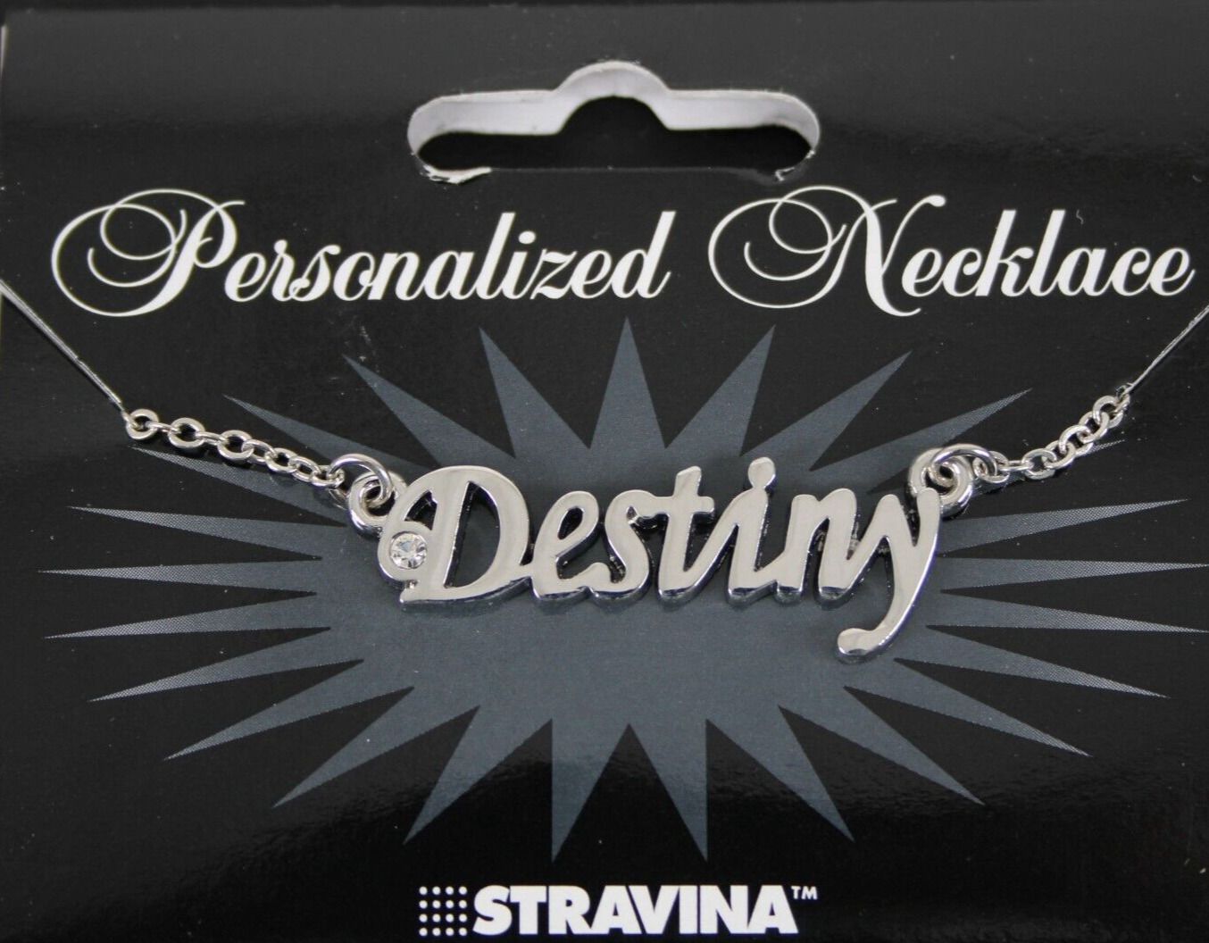 DESTINY Name Silvertone Rhinestone 14.5" w 4.5" Multi Ring Ext Necklace