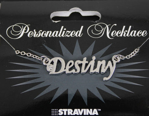 DESTINY Name Silvertone Rhinestone 14.5" w 4.5" Multi Ring Ext Necklace