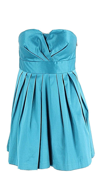 Twenty One Sz M Teal Blue Strapless Lined Polyester Cotton Spandex Dress
