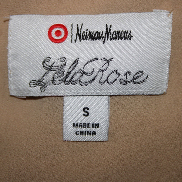 Neiman Marcus Lela Rose Sz S Tan Black Floral Overlay Sleeveless Cotton Silk Top