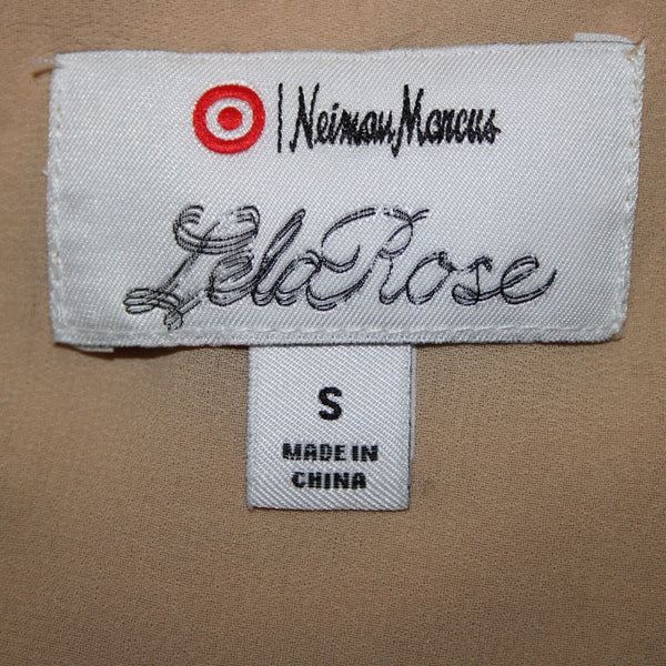 Neiman Marcus Lela Rose Sz S Tan Black Floral Overlay Sleeveless Cotton Silk Top