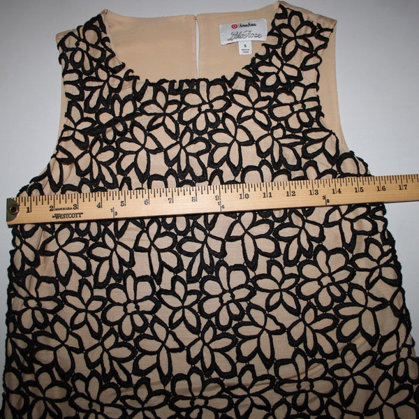 Neiman Marcus Lela Rose Sz S Tan Black Floral Overlay Sleeveless Cotton Silk Top