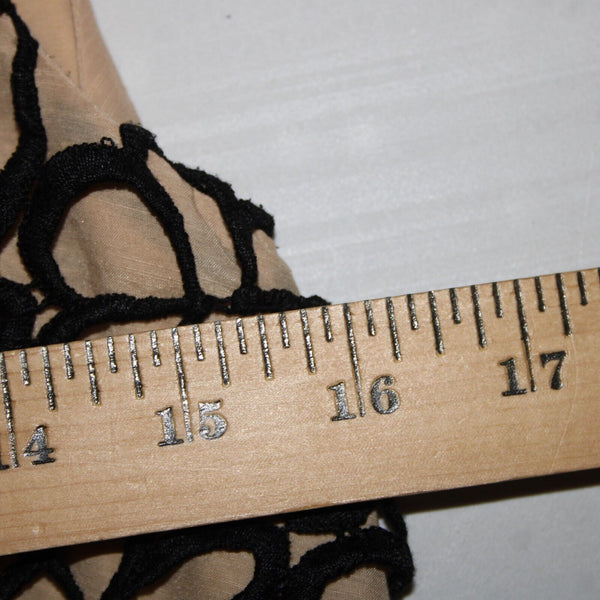 Neiman Marcus Lela Rose Sz S Tan Black Floral Overlay Sleeveless Cotton Silk Top