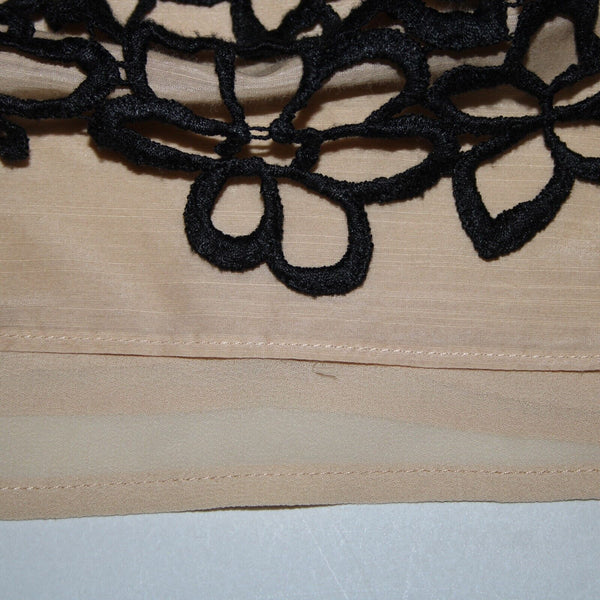 Neiman Marcus Lela Rose Sz S Tan Black Floral Overlay Sleeveless Cotton Silk Top