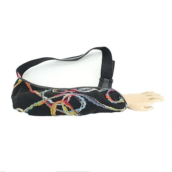 Not Blue Designs Black Multi Embroidered Knit Mixed Media Adjustable Sling