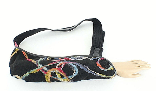 Not Blue Designs Black Multi Embroidered Knit Mixed Media Adjustable Sling