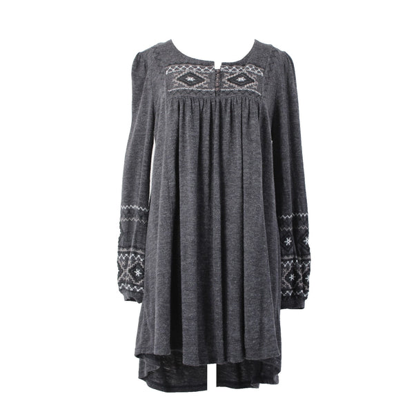 Illa Illa Dress Sz M Gray  Embroidery Unlined Hi Lo Acrylic Nylon Bohemian Dress